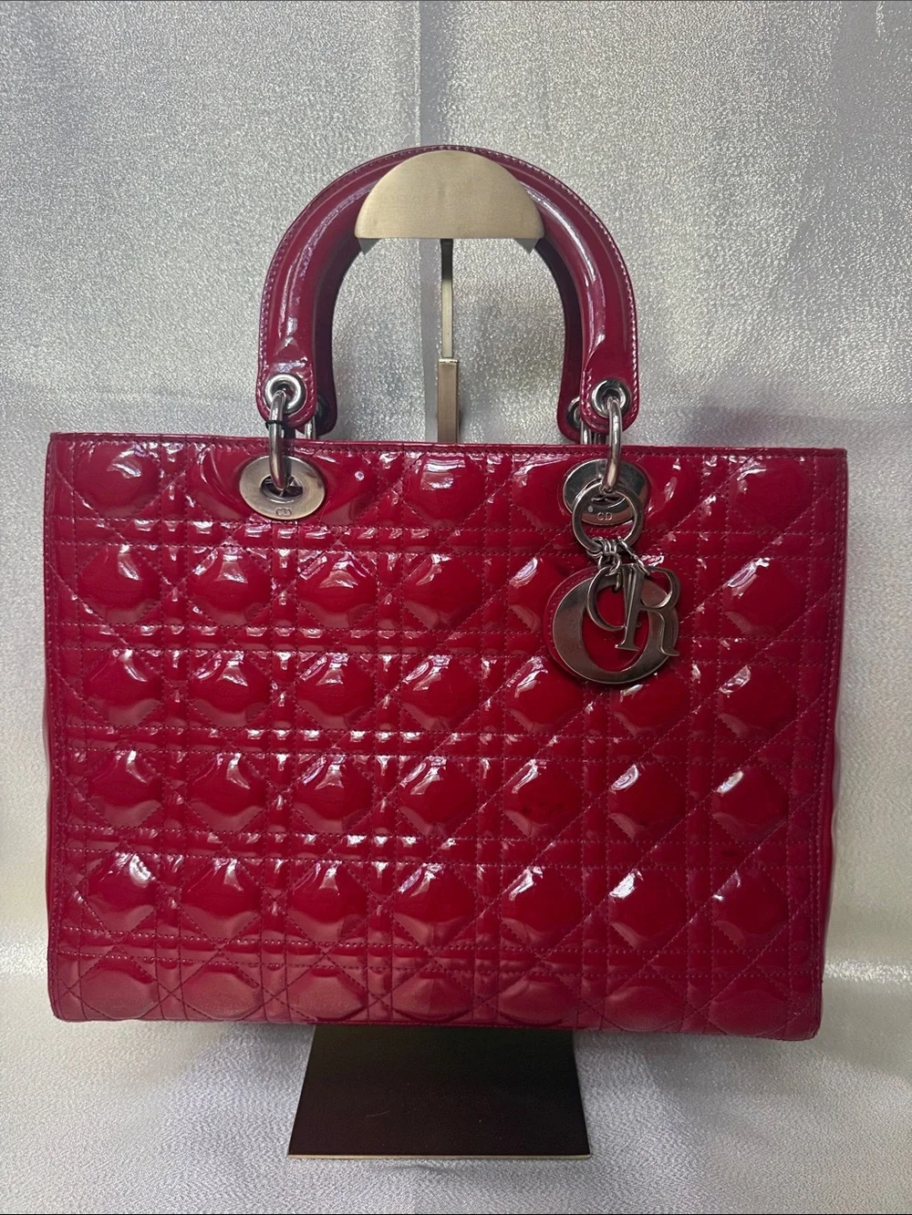 Dior Patent Quilted Tote - Red